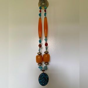 NECKLACE| Tribal| turquoise|| orange| resin beads